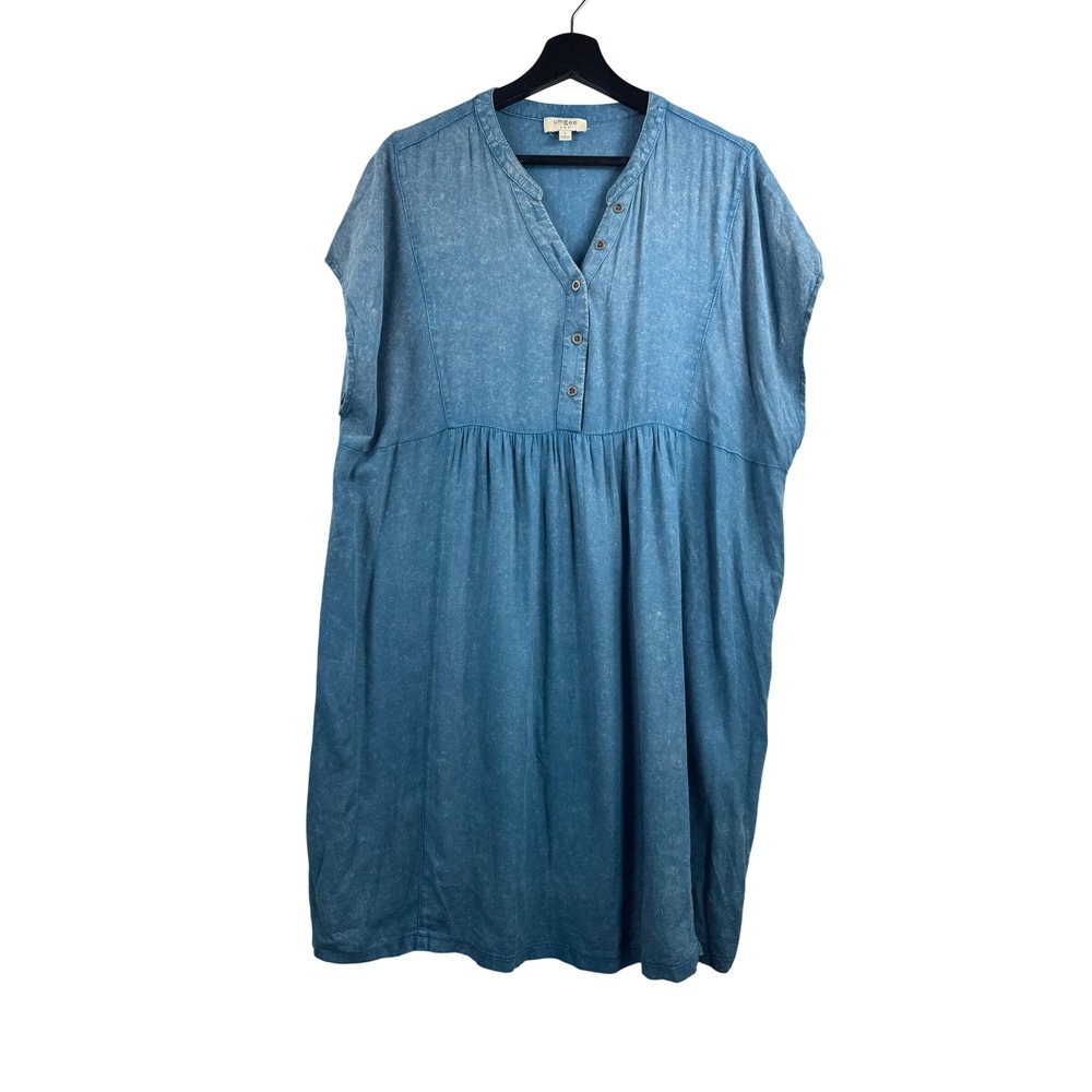 Umgee Shift tunic Dress sz L Blue Acid Wash pleated beachy retro lagen look